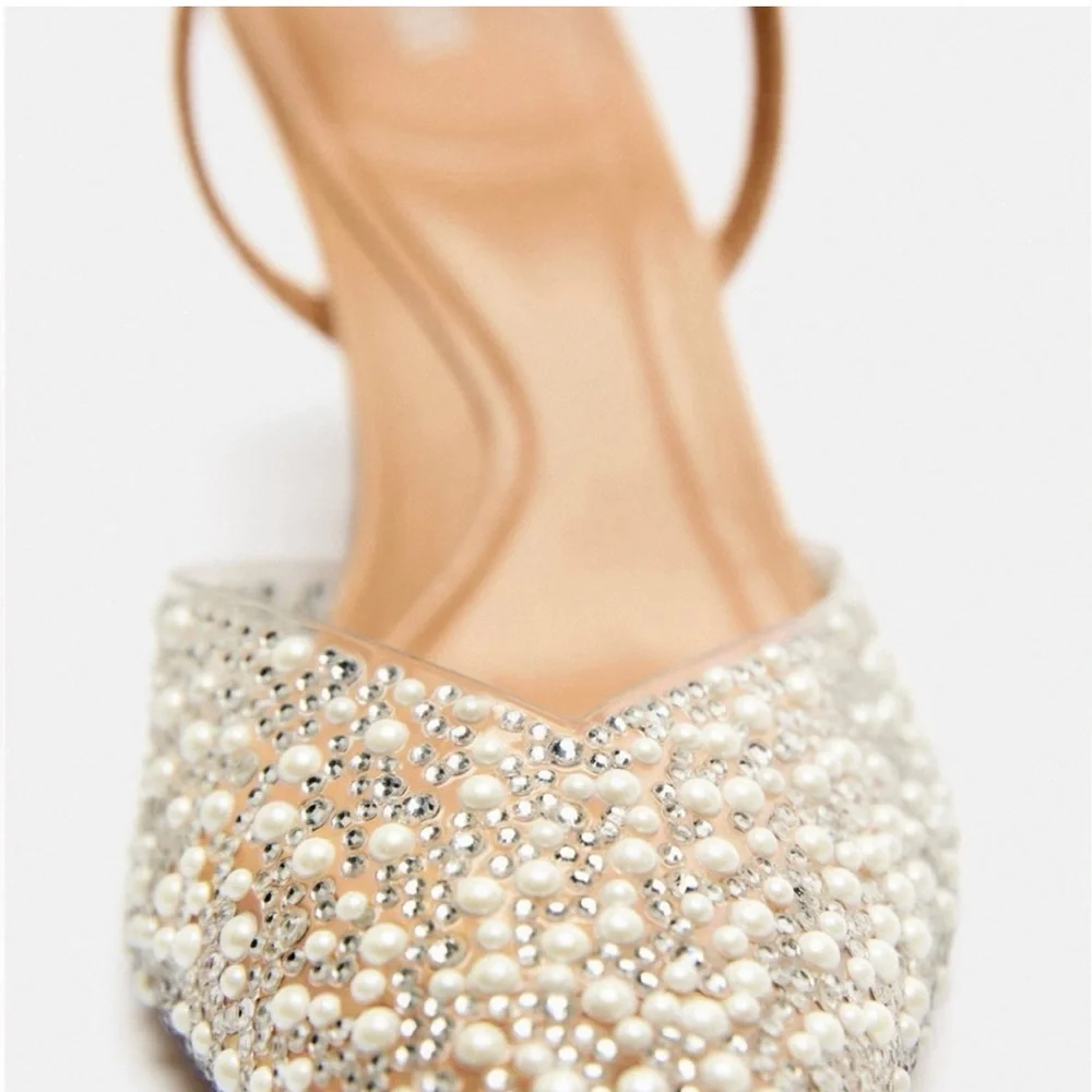 Zara Clear PVC Pearl & Rhinestone embellished Pointed Toe Slingback heels - Picture 4 of 7